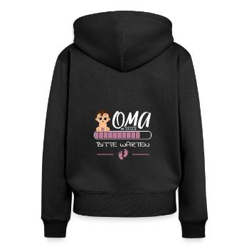 Damen Oma Loading 2022 Schwangerschaft Verkünden - Frauen Premium Bio Zip Hoodie - Schwarz - Hinten - Julia (174cm)