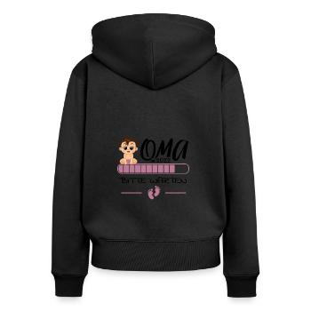 Damen Oma Loading 2022 Schwangerschaft Verkünden - Frauen Premium Bio Zip Hoodie - Schwarz - Hinten - Julia (174cm)