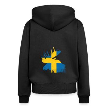 Elch Silhouette Schweden - Frauen Premium Bio Zip Hoodie - Schwarz - Hinten - Julia (174cm)
