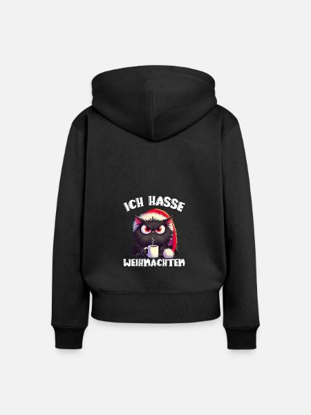 Ich Hasse Weihnachten Weihnachtskatze - Frauen Premium Bio Zip Hoodie - Schwarz