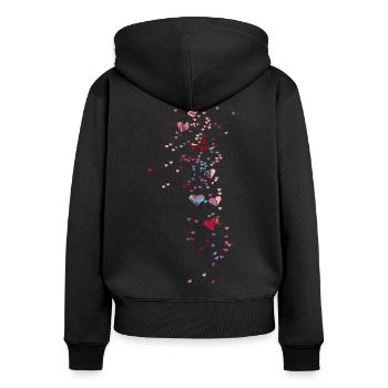herzen,herz illustration,bunt,konfetti - Frauen Premium Bio Zip Hoodie - Schwarz - Hinten - Julia (174cm)