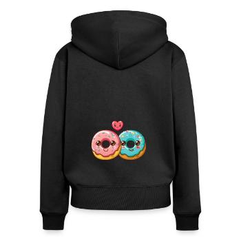 Donuts Paar Liebe Herz Lustig - Frauen Premium Bio Zip Hoodie - Schwarz - Hinten - Julia (174cm)
