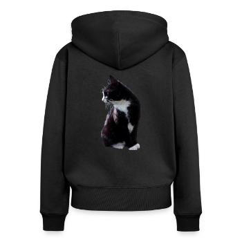 Chat, chaton, design, graphisme, réel, réaliste - Sweat à capuche zippé Premium bio Femme - noir - Dos - Julia (174cm)