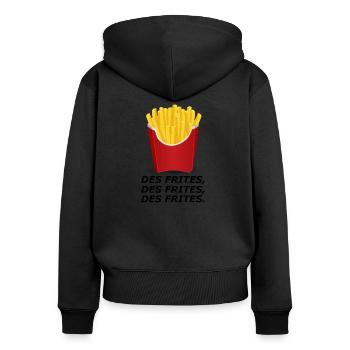 Pommes Frites, Pommes Frites, Pommes Frites. - Frauen Premium Bio Zip Hoodie - Schwarz - Hinten - Julia (174cm)
