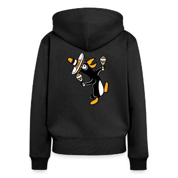 Pingouin, hochet, fête, culture mexicaine, chapeau, Fun - Sweat à capuche zippé Premium bio Femme - noir - Dos - Julia (174cm)