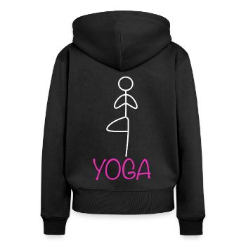 Exercice de yoga - Sweat à capuche zippé Premium bio Femme - noir - Dos - Julia (174cm)