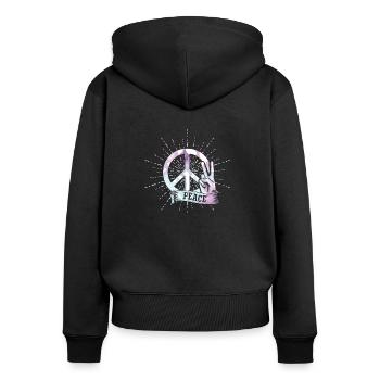 peace - Frauen Premium Bio Zip Hoodie - Schwarz - Hinten - Julia (174cm)