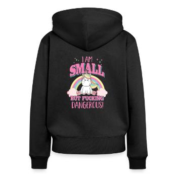 Small but dangerous - funny unicorn saying - Women's Premium Organic Zip Hoodie - black - Back - Julia (174cm)