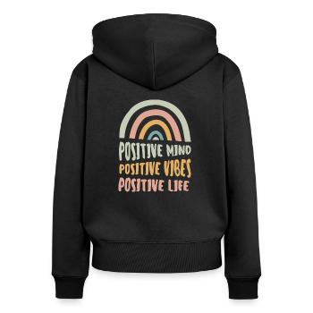 Positive Mind Positive Vibes Vie positive - Sweat à capuche zippé Premium bio Femme - noir - Dos - Julia (174cm)