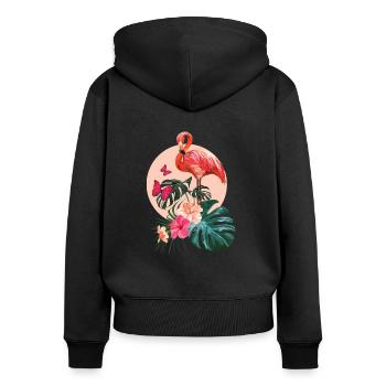 Flamant rose et Monstera Deliciosa - Sweat à capuche zippé Premium bio Femme - noir - Dos - Julia (174cm)