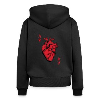 Herz-Ass - Frauen Premium Bio Zip Hoodie - Schwarz - Hinten - Julia (174cm)