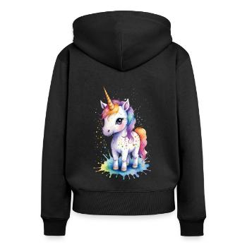 Rainbow Dreams: Kawaii Einhorn Aquarell - Frauen Premium Bio Zip Hoodie - Schwarz - Hinten - Julia (174cm)