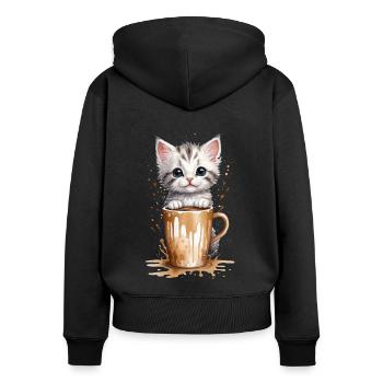 Kätzchen und Kaffeetasse - Purrfect Morning - Frauen Premium Bio Zip Hoodie - Schwarz - Hinten - Julia (174cm)