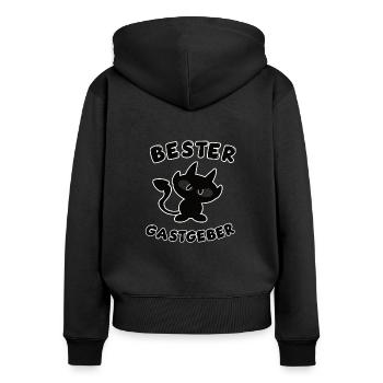 cooles bester Gastgeber Design - Frauen Premium Bio Zip Hoodie - Schwarz - Hinten - Julia (174cm)