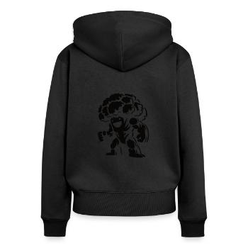 Brocoli Kaiju Design pour les légumes et le monsterfi - Sweat à capuche zippé Premium bio Femme - noir - Dos - Julia (174cm)