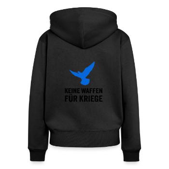 Keine Waffen für Kriege - Frauen Premium Bio Zip Hoodie - Schwarz - Hinten - Julia (174cm)