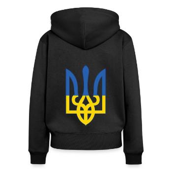 Ukraine Flagge Symbol - Flagge der Ukraine - Frauen Premium Bio Zip Hoodie - Schwarz - Hinten - Julia (174cm)