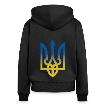 Ukraine Flagge Symbol - Flagge der Ukraine - Frauen Premium Bio Zip Hoodie - Schwarz - Hinten - Julia (174cm)