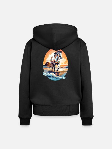 Pferd am Strand - Frauen Premium Bio Zip Hoodie - Schwarz