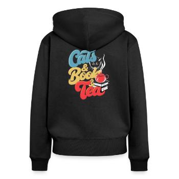 Chat et thé Imprimer - Sweat à capuche zippé Premium bio Femme - noir - Dos - Julia (174cm)