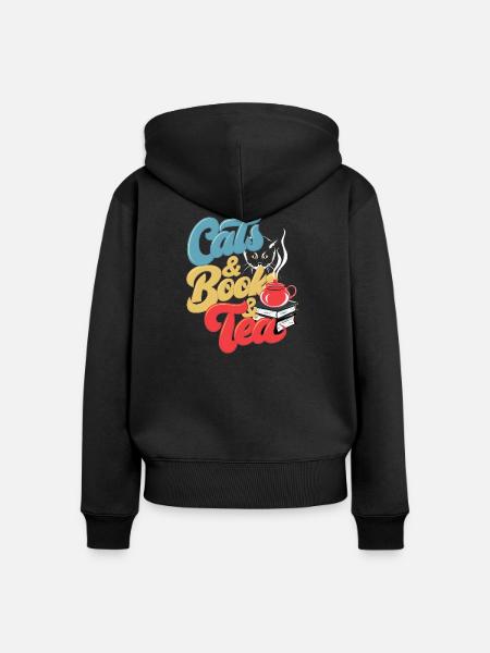 Katzen und Tee Druck - Frauen Premium Bio Zip Hoodie - Schwarz