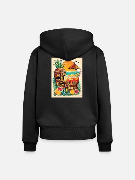 Tiki Cocktail - Frauen Premium Bio Zip Hoodie - Schwarz