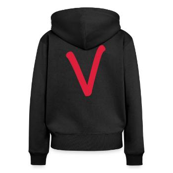 V - einfach nur V - Frauen Premium Bio Zip Hoodie - Schwarz - Hinten - Julia (174cm)