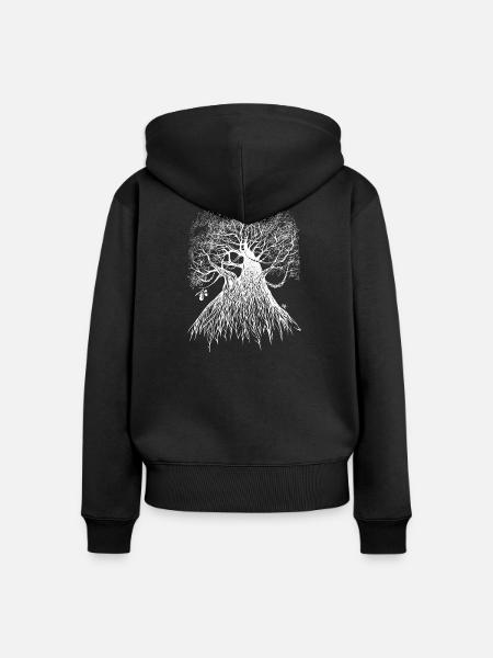 Eiche Baum Froschperspektive invertiert - Frauen Premium Bio Zip Hoodie - Schwarz