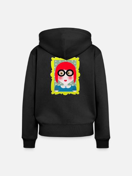 Retro-Porträtmädchen mit Brille - Frauen Premium Bio Zip Hoodie - Schwarz