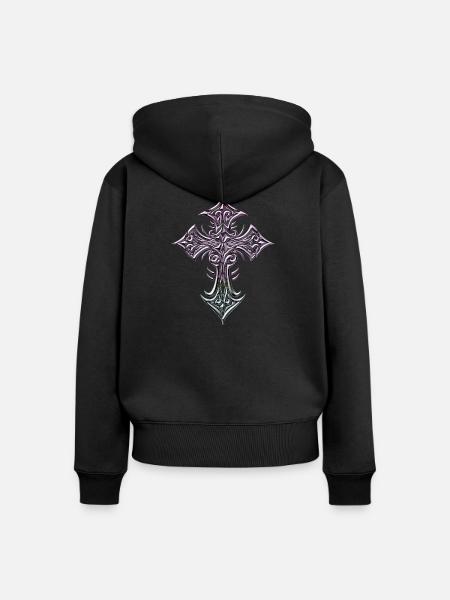 Pastellfiligrankreuz - Frauen Premium Bio Zip Hoodie - Schwarz