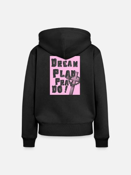 Traumplan: Betet, Do Pink Cross - Frauen Premium Bio Zip Hoodie - Schwarz