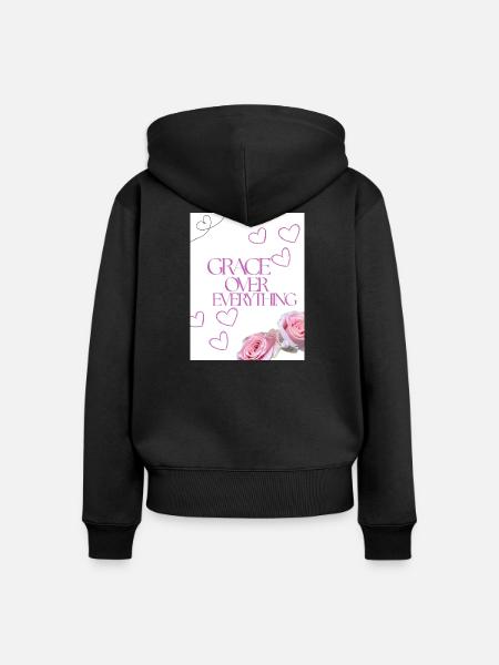 Gnade über alles Blumenherzen - Frauen Premium Bio Zip Hoodie - Schwarz