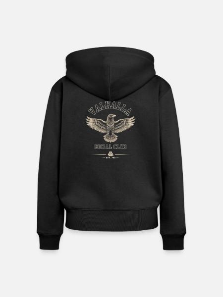 Valhalla Social Club – Retro-/College-Stil - Frauen Premium Bio Zip Hoodie - Schwarz