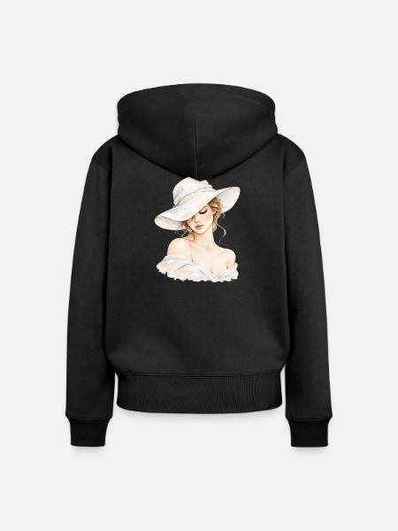 Portrait einer Frau mit Hut - Frauen Premium Bio Zip Hoodie - Schwarz