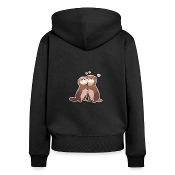 Otter Pärchen - Frauen Premium Bio Zip Hoodie - Schwarz - Hinten - Julia (174cm)