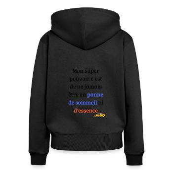 Mon super pouvoir c'est de ne jamais être en panne - Sweat à capuche zippé Premium bio Femme - noir - Dos - Julia (174cm)