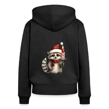 Christmas raccoon with candle and santa hat - Women's Premium Organic Zip Hoodie - black - Back - Julia (174cm)