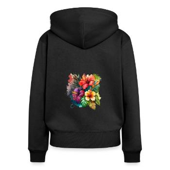 Fleurs tropicales - Sweat à capuche zippé Premium bio Femme - noir - Dos - Julia (174cm)