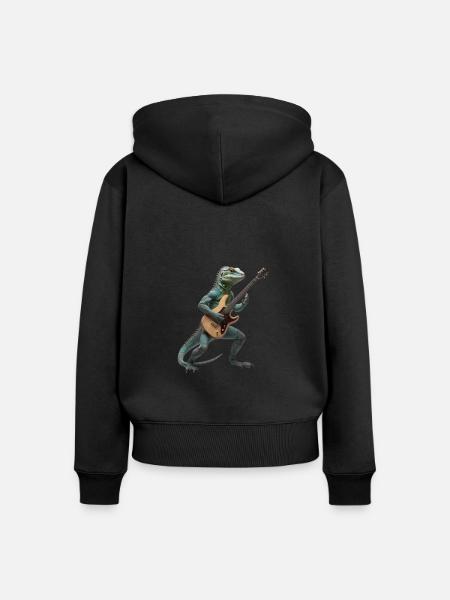 Lizard Geko Gitarre - Frauen Premium Bio Zip Hoodie - Schwarz