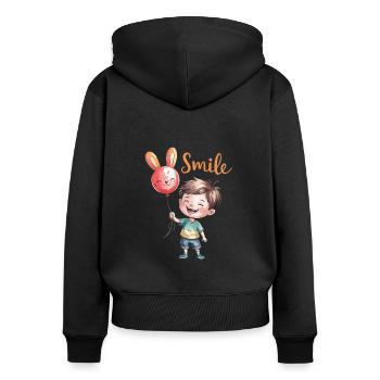T-shirt "Sourire Enfantin - Sourire et Joie" - Sweat à capuche zippé Premium bio Femme - noir - Dos - Julia (174cm)