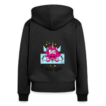 Licorne "À l'eau quoi"! Aquabike, Aquagym, Piscine - Sweat à capuche zippé Premium bio Femme - noir - Dos - Julia (174cm)