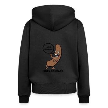 DUMME WURST - Frauen Premium Bio Zip Hoodie - Schwarz - Hinten - Julia (174cm)