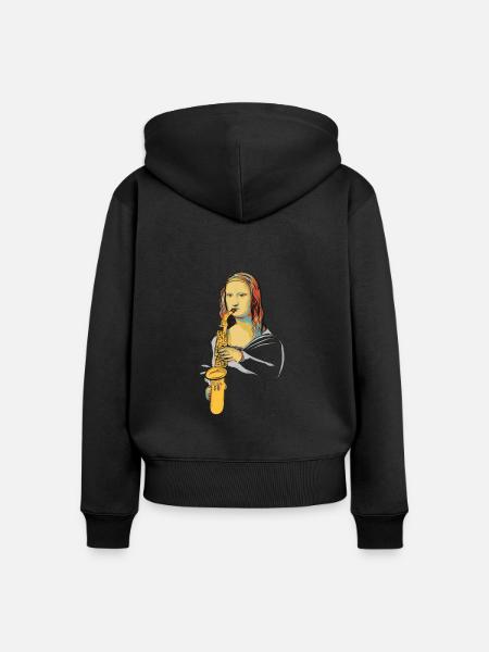 Monalisa spielt Saxophon - Frauen Premium Bio Zip Hoodie - Schwarz