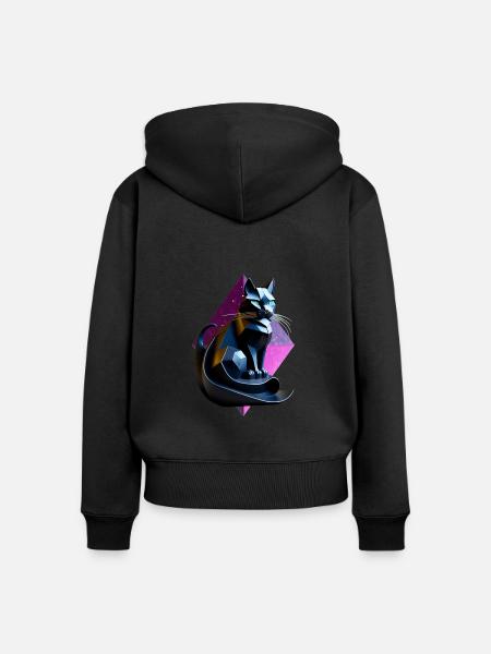 Schwarzes Katzen-Origami-Profil - Frauen Premium Bio Zip Hoodie - Schwarz