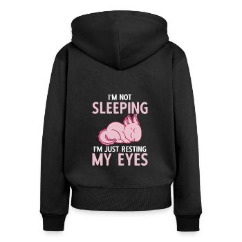 Ich Schlafe Nicht Vintage Ich Ruhe Nur Meine Augen - Frauen Premium Bio Zip Hoodie - Schwarz - Hinten - Julia (174cm)