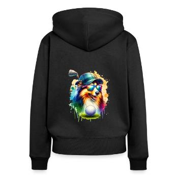 Sheltie Golfer Golf Course Chiens - Sweat à capuche zippé Premium bio Femme - noir - Dos - Julia (174cm)