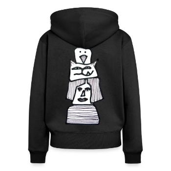 Dessin noir et blanc avec la gueule de bois oiseau - Sweat à capuche zippé Premium bio Femme - noir - Dos - Julia (174cm)