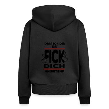 Darf ich dir das Fick Dich anbieten - Frauen Premium Bio Zip Hoodie - Schwarz - Hinten - Julia (174cm)