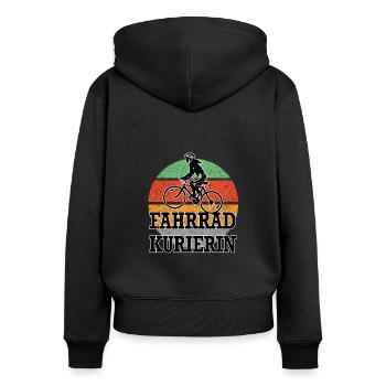 Fahrradfahrerin Fahrradkurierin - Frauen Premium Bio Zip Hoodie - Schwarz - Hinten - Julia (174cm)