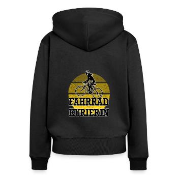 Fahrradfahrerin Fahrradkurierin - Frauen Premium Bio Zip Hoodie - Schwarz - Hinten - Julia (174cm)